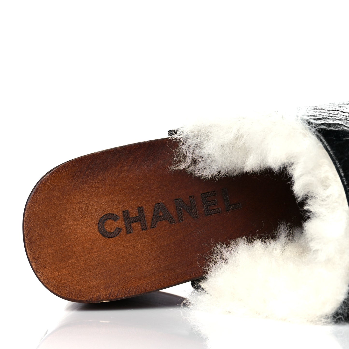 Crackled Sheepskin CC Mules 36 Black