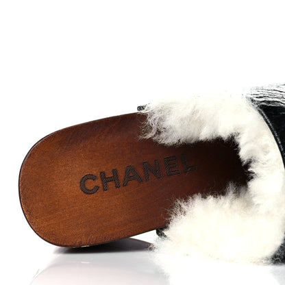 Chanel Crackled Sheepskin CC Mules 36 Black 8 of 10