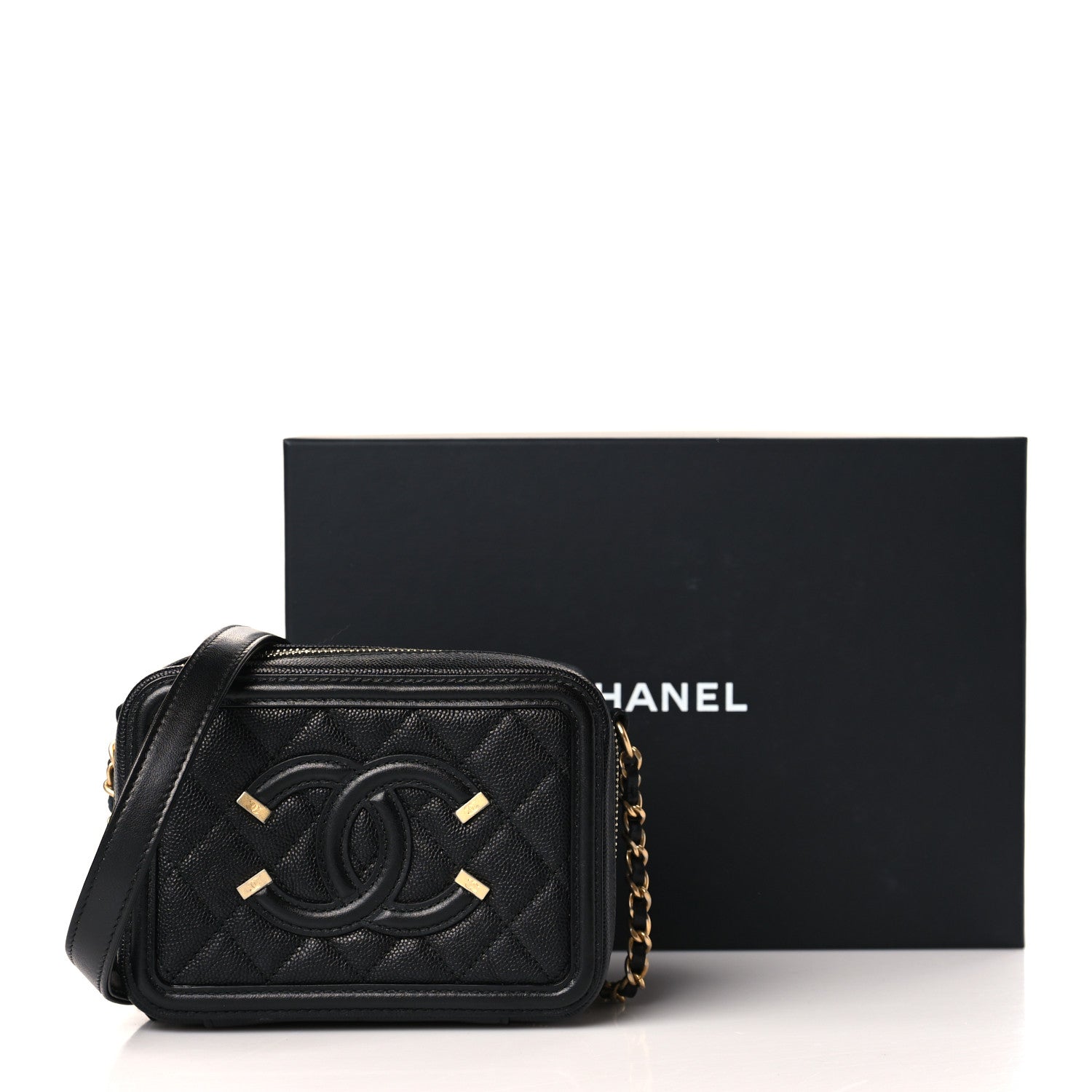 Chanel Caviar Quilted CC Filigree Vanity Clutch With Chain Black 10 of 10