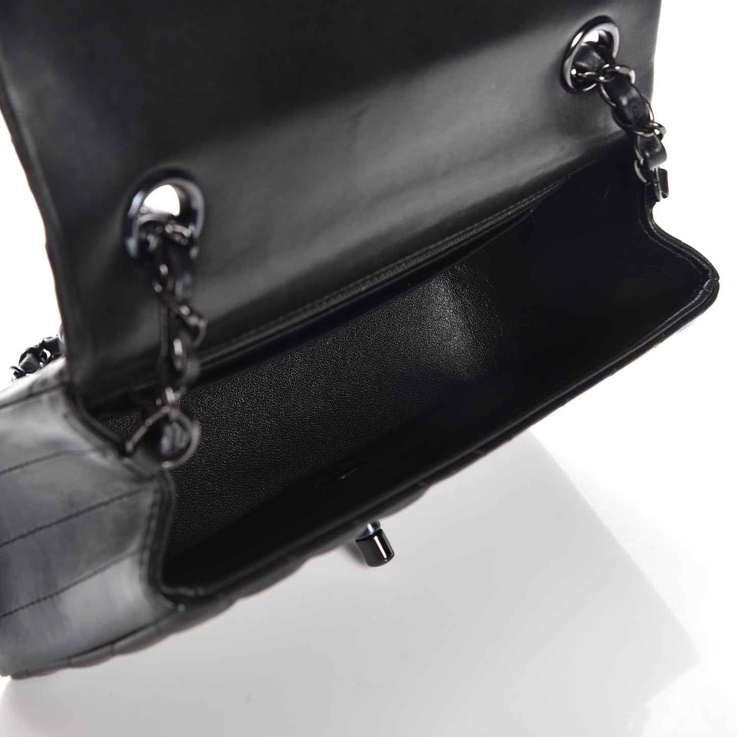 Lambskin Chevron Quilted Mini Rectangular Flap So Black