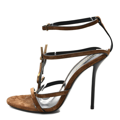 Saint Laurent Suede Cassandra 100 Sandals 38 Brown 1 of 7