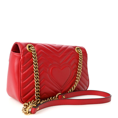 Gucci Calfskin Matelasse Small GG Marmont Shoulder Bag Hibiscus Red 3 of 10
