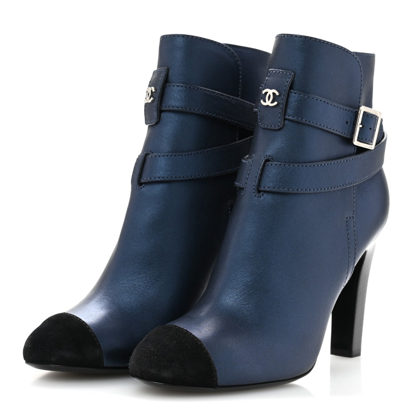Calfskin Suede Cap Toe CC Short Boots 40 Navy Black