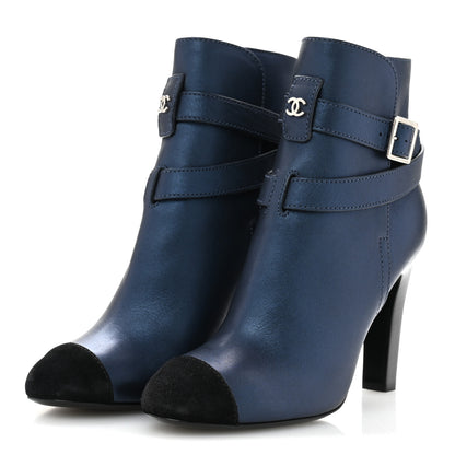 Chanel Calfskin Suede Cap Toe CC Short Boots 40 Navy Black 4 of 9