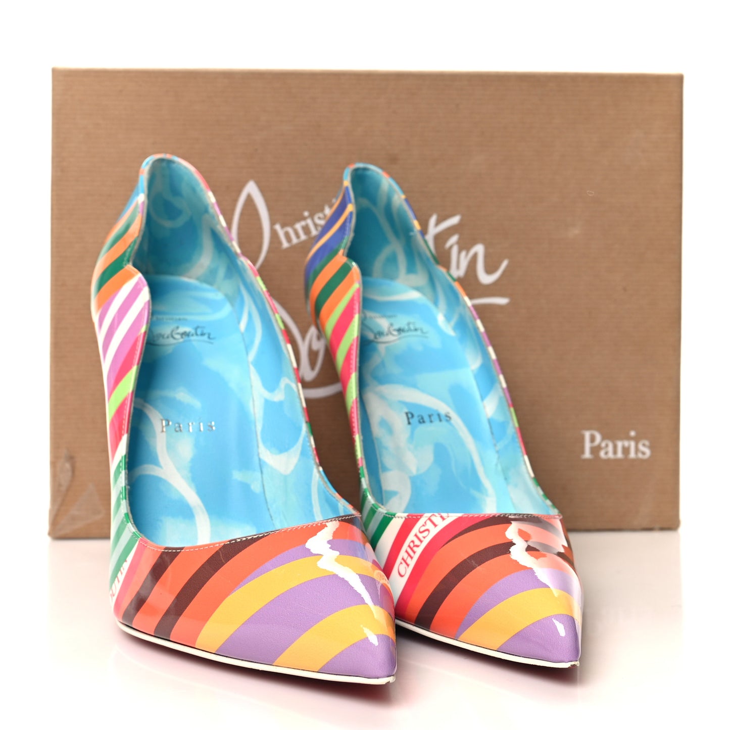 Patent Striped Grand Bain Swimming Pool Hot Chick 100 Pumps 38.5 Multicolor Lin Blue White