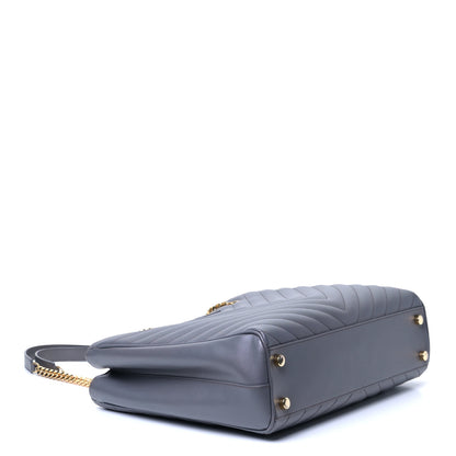 Saint Laurent Grain De Poudre Matelasse Chevron Monogram Shopping Bag Fog 3 of 5