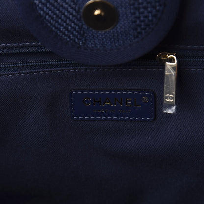 Chanel Mixed Fibers Striped Medium Deauville Tote Navy Blue 9 of 11