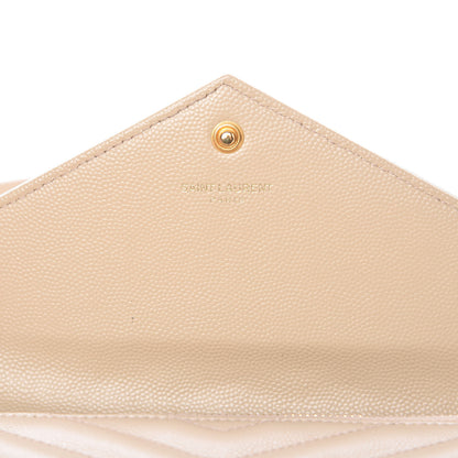 Saint Laurent Grain De Poudre Matelasse Chevron Monogram Envelope Chain Wallet Nude Powder 6 of 9