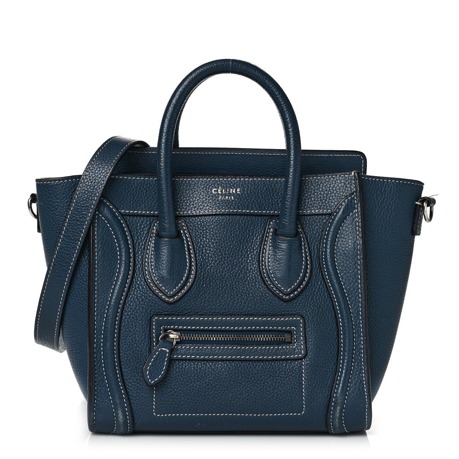 Celine Drummed Calfskin Nano Luggage Petrol 1 of 15