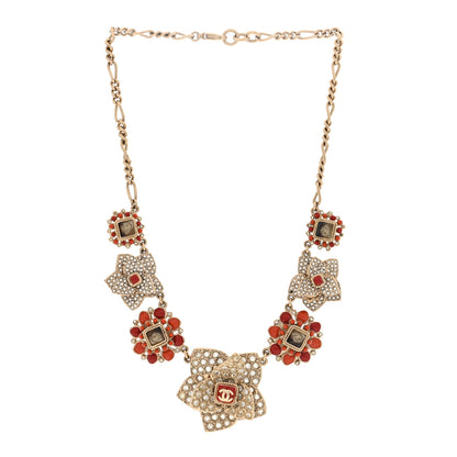 Chanel Crystal Gripoix CC Flower Cluster Necklace Gold Red Orange 3 of 5
