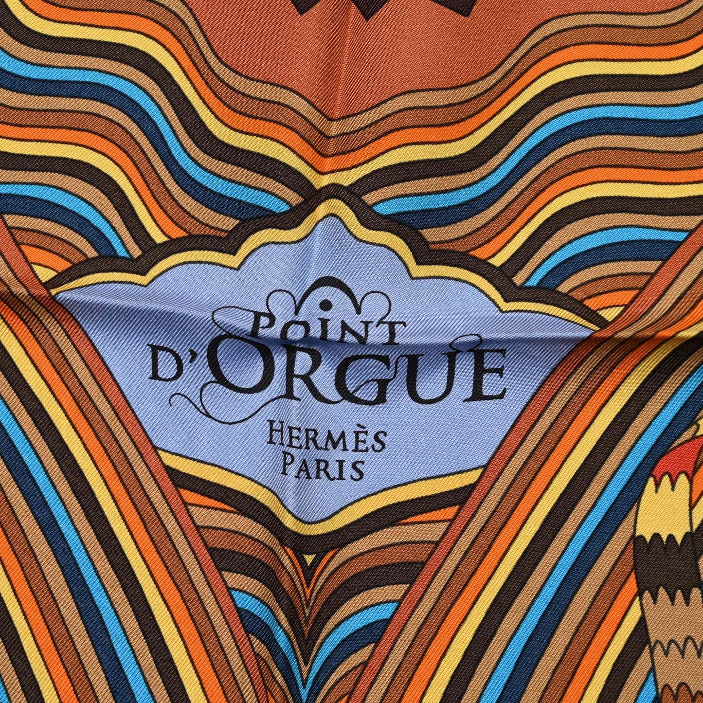 Silk Point D'Orgue Scarf 90 Bleu Azur Marron Juane D'or