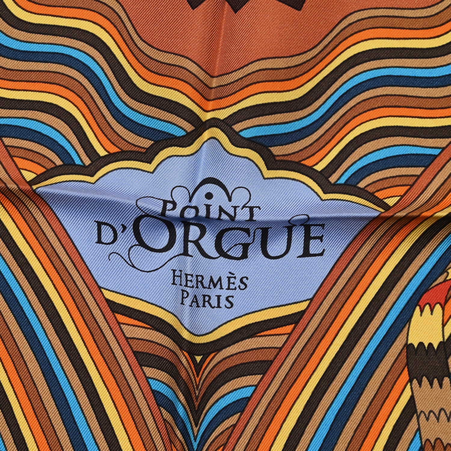 Hermes Silk Point D'Orgue Scarf 90 Bleu Azur Marron Juane D'or 5 of 6