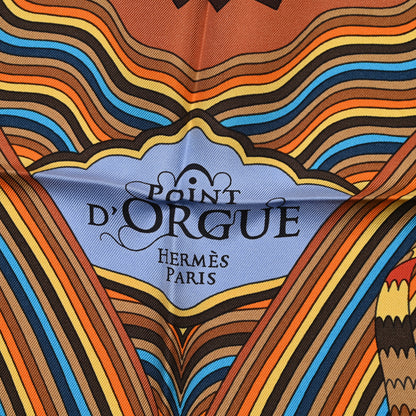 Hermes Silk Point D'Orgue Scarf 90 Bleu Azur Marron Juane D'or 5 of 6
