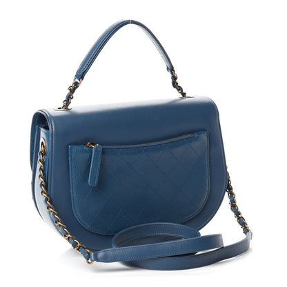 Chanel Shiny Calfskin Goatskin Quilted Medium Coco Curve Messenger Flap Navy 3 of 10