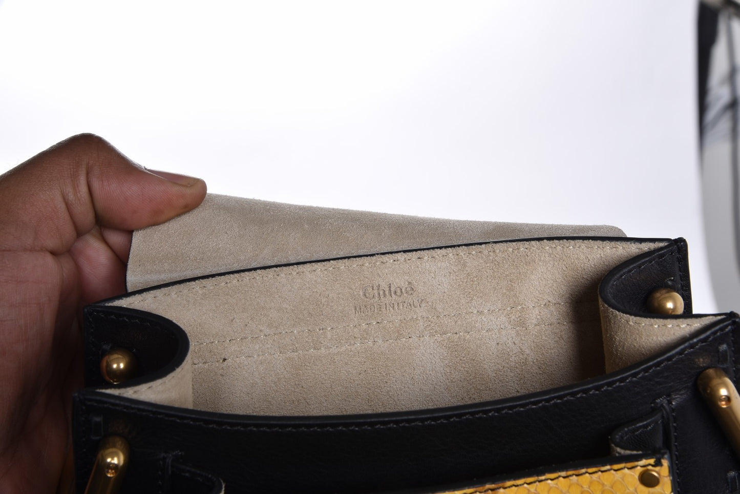 Calfskin Python Studded Mini Hudson Shoulder Bag Black