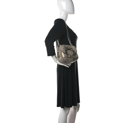 Miu Miu Lizard Embossed Calfskin Studded Jewel Buckle Dahlia Shoulder Bag Roccia 3 of 17