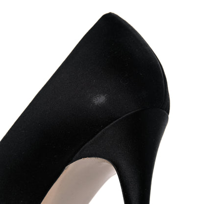 Valentino Garavani Satin Crystal Versailles Bow Peep Toe Platform High Heel Pumps 38 Black 15 of 15