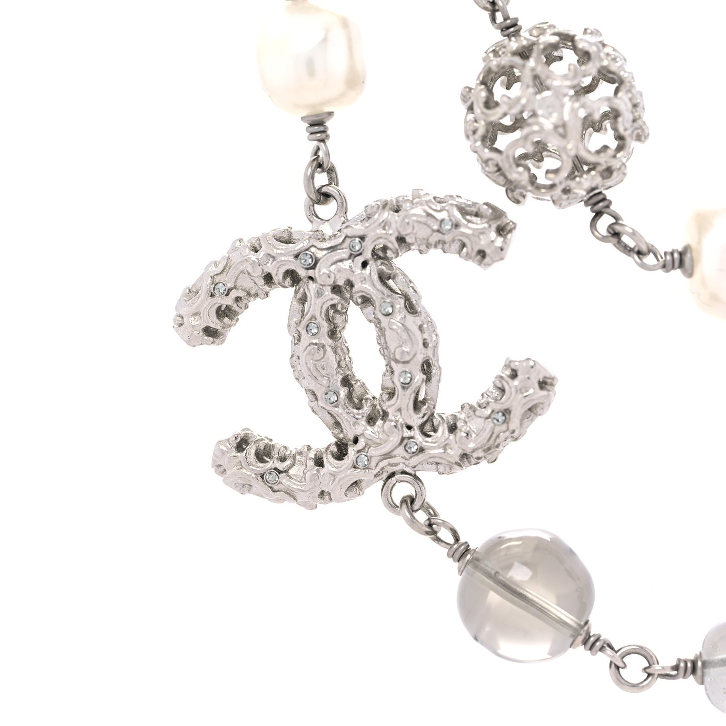 Pearl Crystal CC Textured Beaded Long Necklace