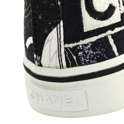 Chanel Printed Fabric High Top Logo Sneakers 38 White Black 10 of 10