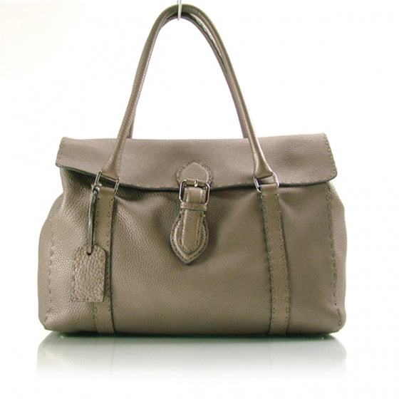 Calfskin Romano Selleria Linda Satchel Silver