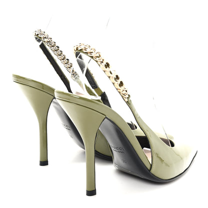 Gucci Vernice Crystal Nappa Charlotte Signoria 105 Slingback Pumps 36 Herbs Light Green 5 of 10
