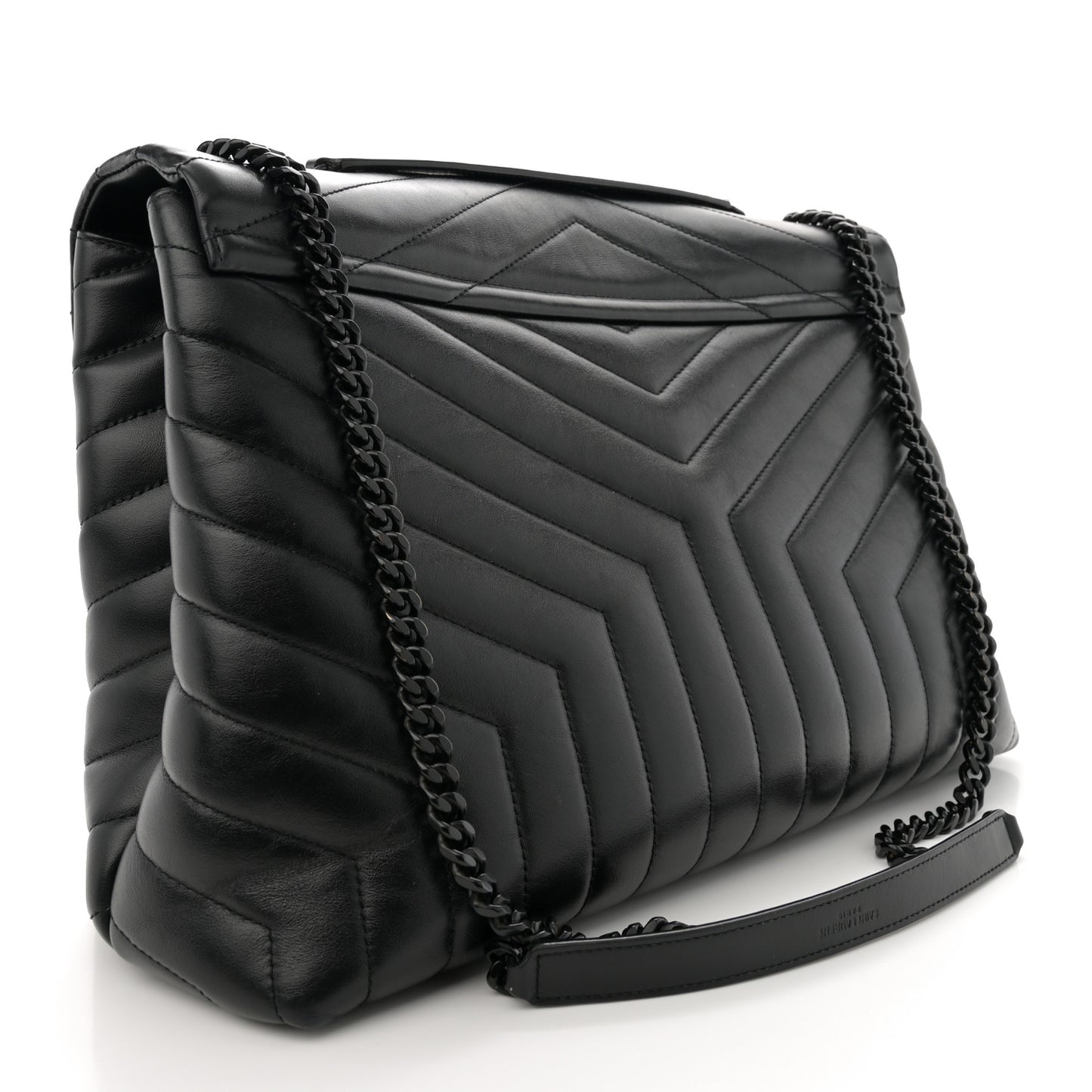 Calfskin Y Quilted Monogram Monochrome Large Loulou Chain Satchel Black