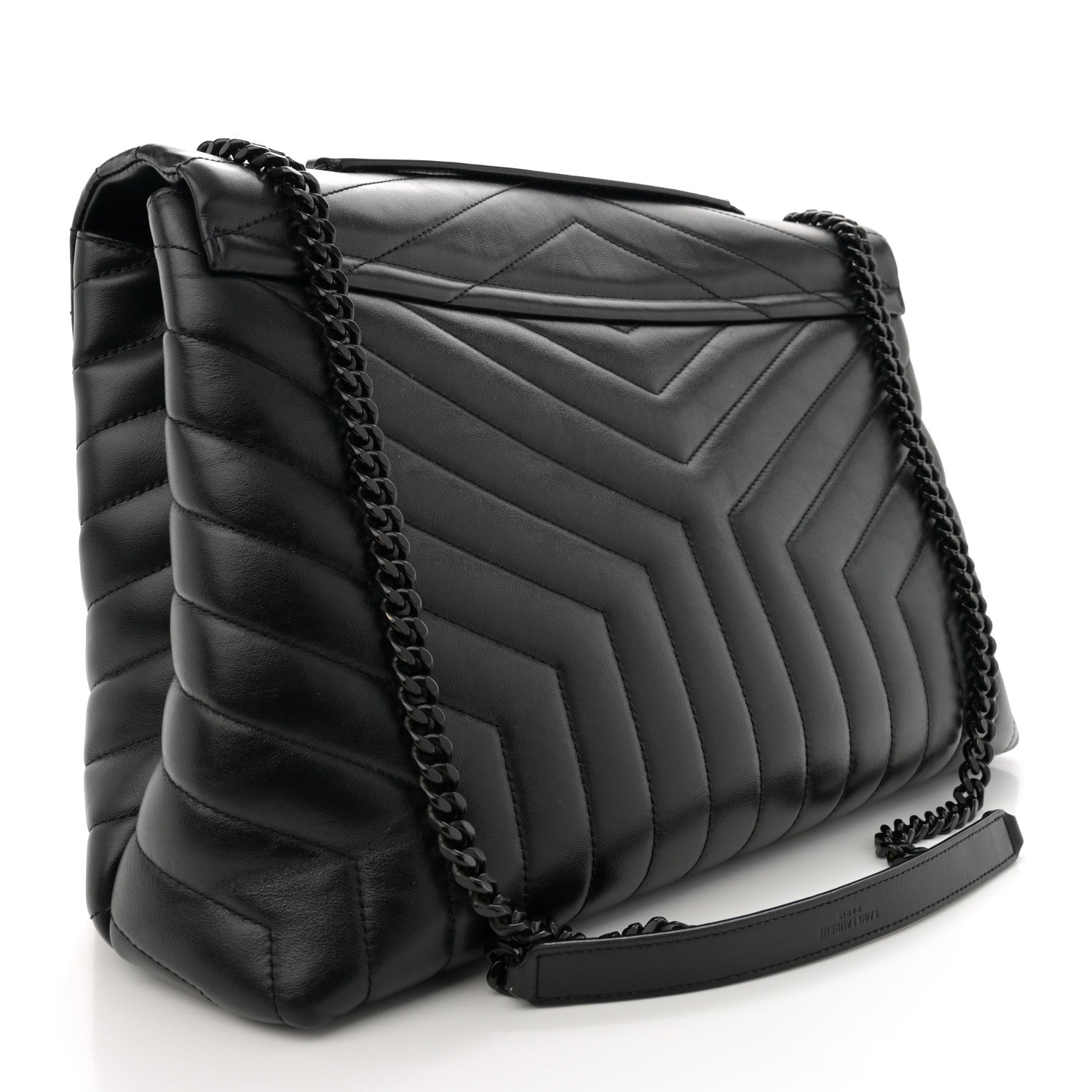 Saint Laurent Calfskin Y Quilted Monogram Monochrome Large Loulou Chain Satchel Black 3 of 13