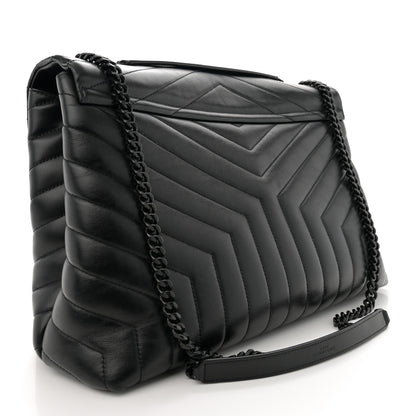 Saint Laurent Calfskin Y Quilted Monogram Monochrome Large Loulou Chain Satchel Black 3 of 13