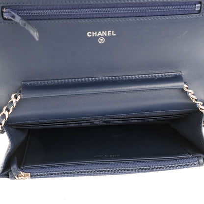 Chanel Calfskin Chevron Quilted Boy Wallet On Chain WOC Navy Blue 5 of 8
