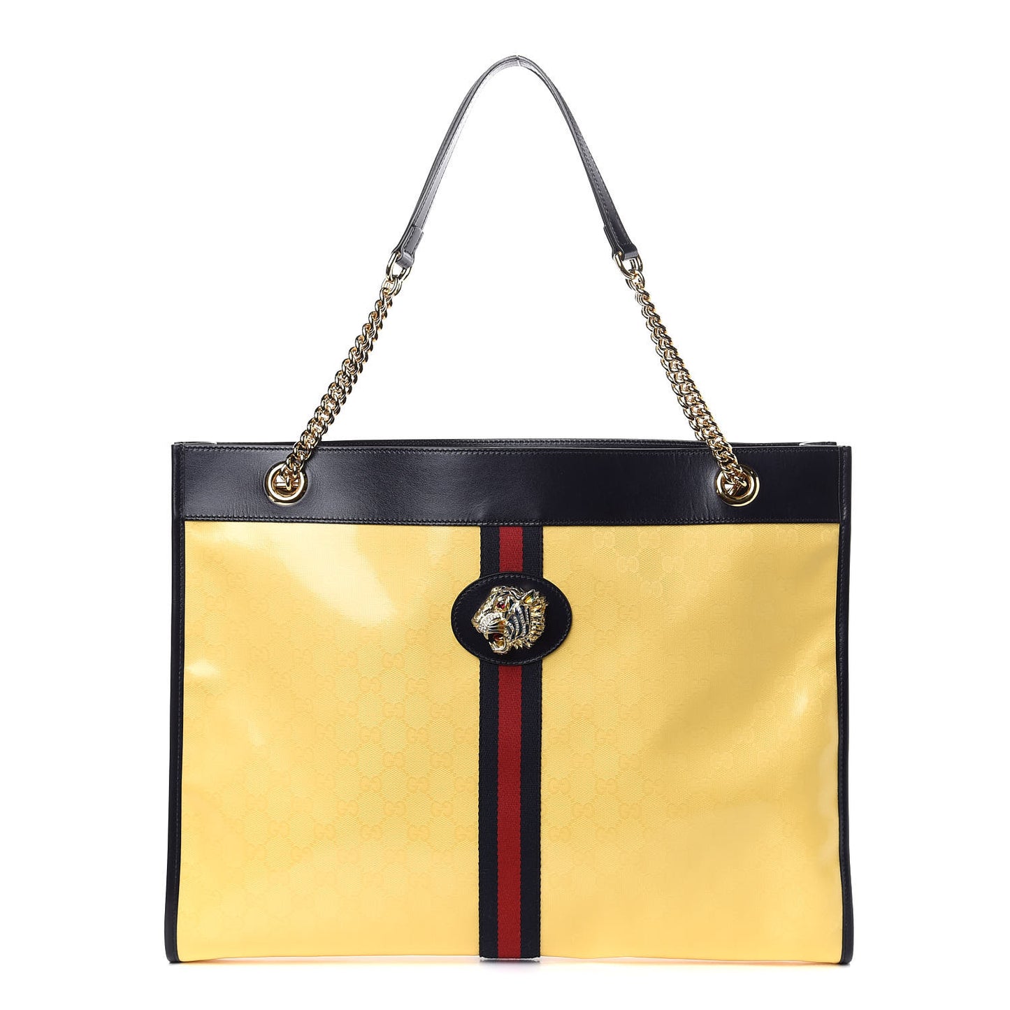 Crystal Monogram Large Rajah Chain Tote Straw Yellow Blue