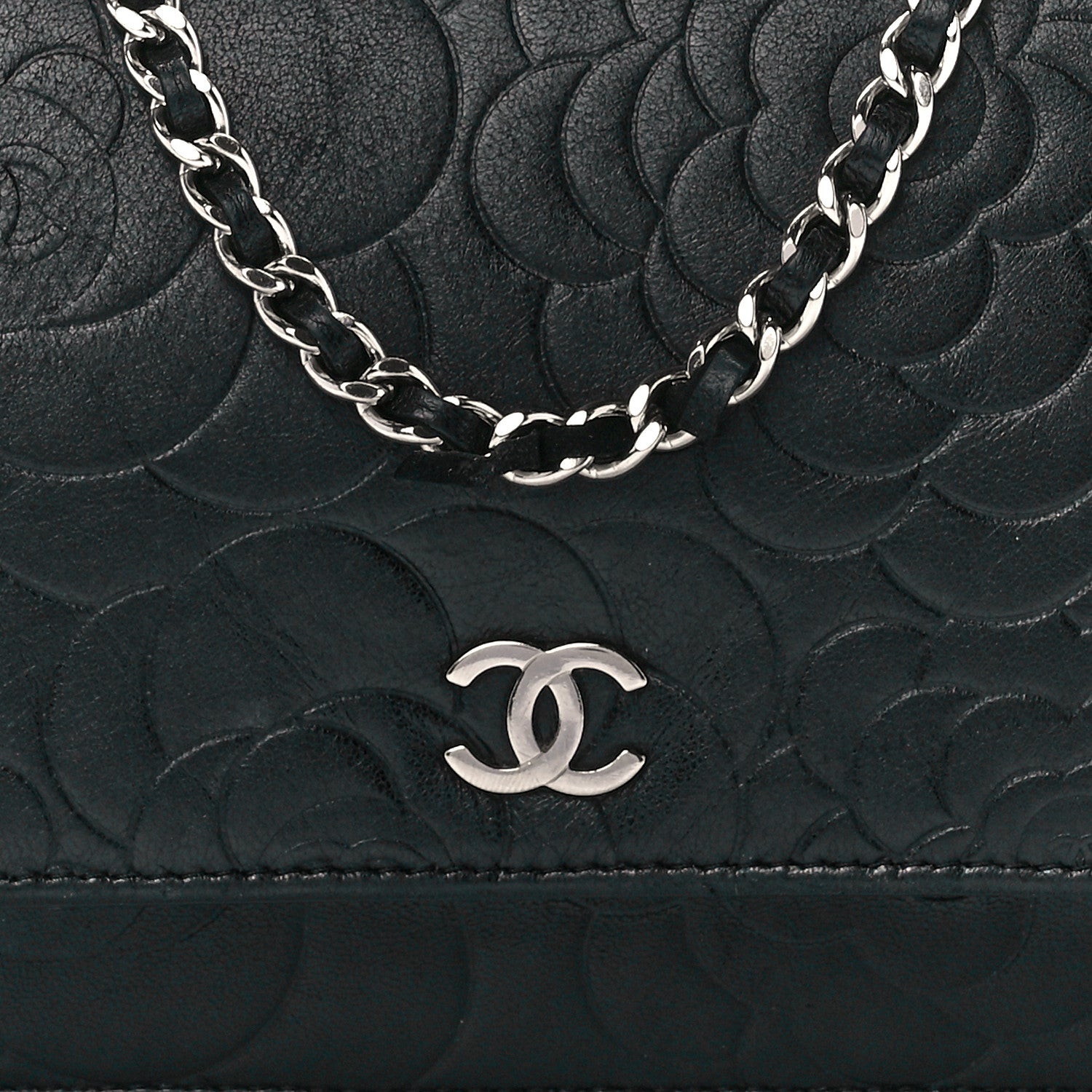 Chanel Lambskin Camellia Embossed Wallet on Chain WOC Black 7 of 10