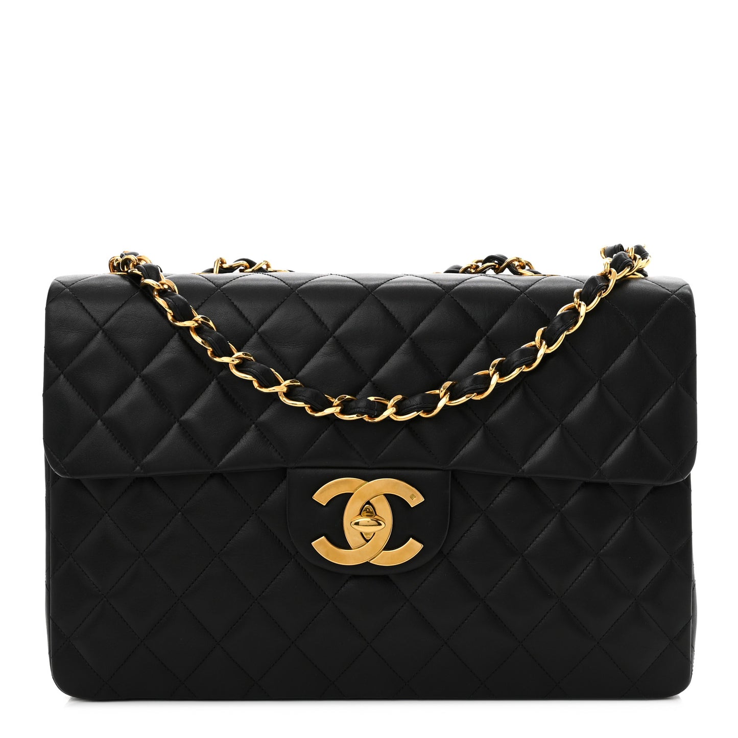 Lambskin Quilted XL Jumbo Single Flap Black
