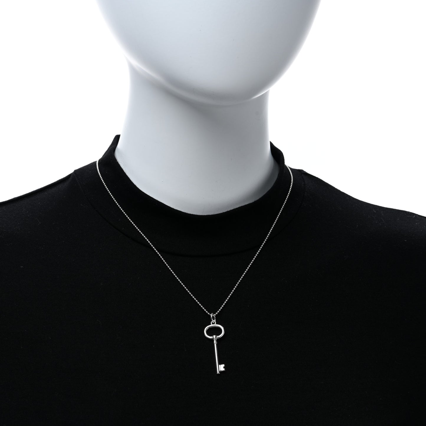 Sterling Silver Small Oval Key Pendant Bead Necklace