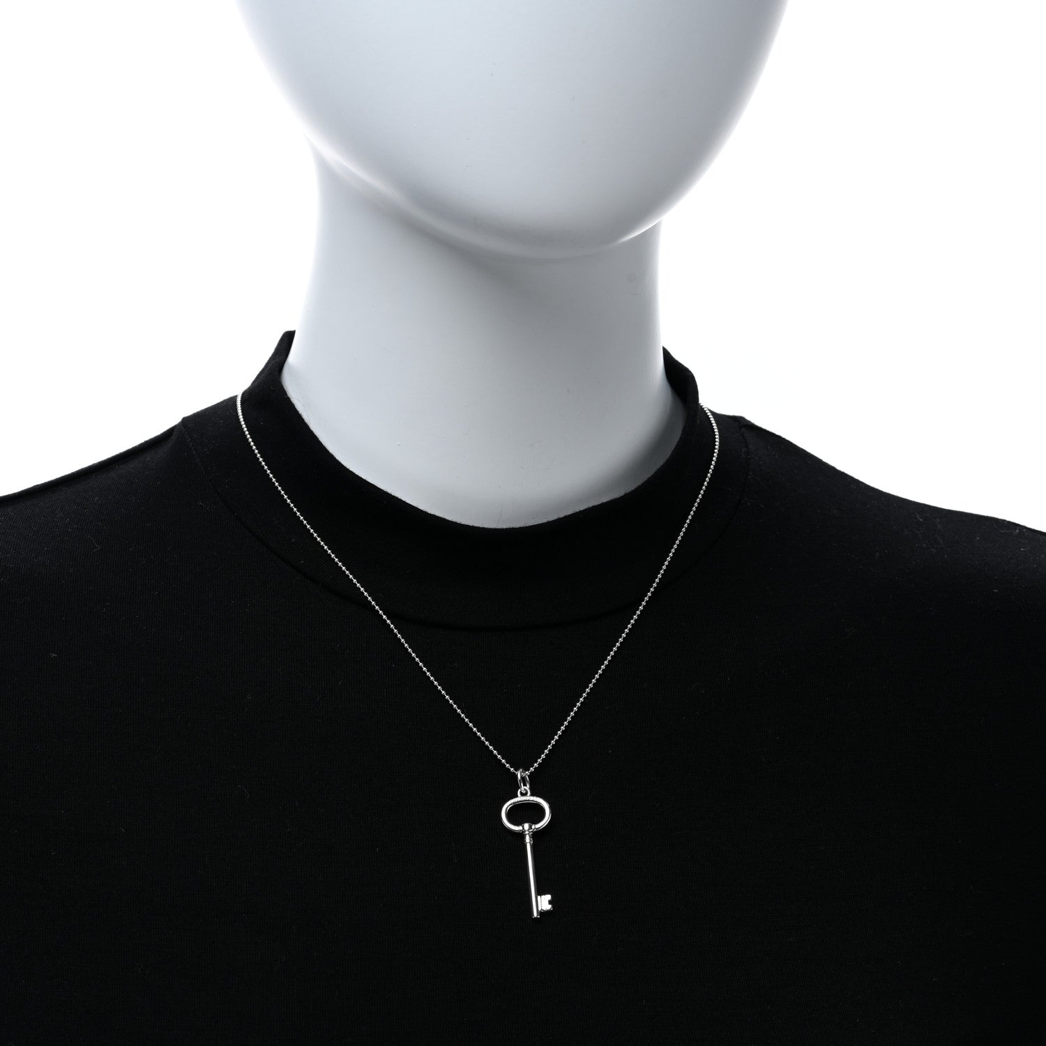 Tiffany Sterling Silver Small Oval Key Pendant Bead Necklace 3 of 4