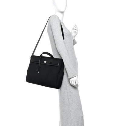 Hermes Military Toile Vache Hunter Herbag Messenger 39 Black 2 of 11