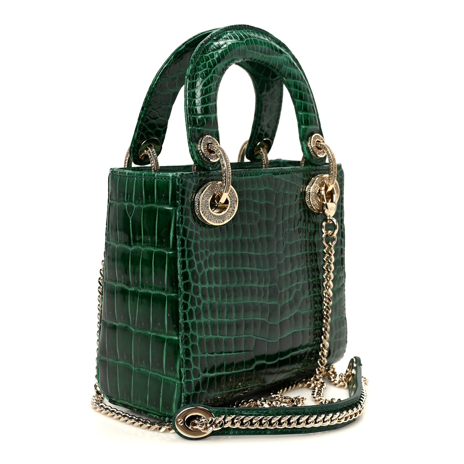 Christian Dior Crocodile Crystal Mini Lady Dior Green 3 of 10