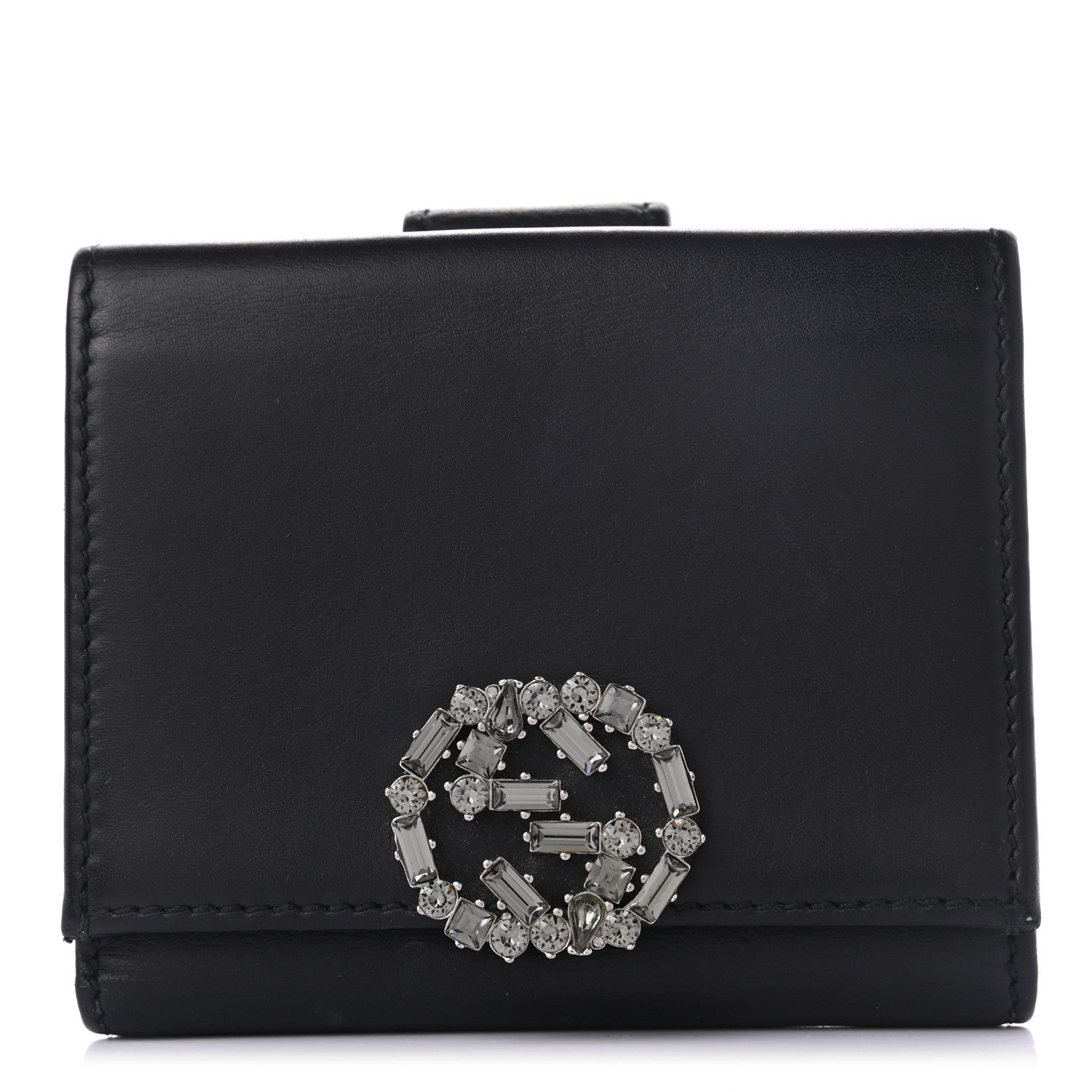 Gucci Calfskin Swarovski Crystal Mini GG Sparkling French Flap Wallet Black 1 of 7
