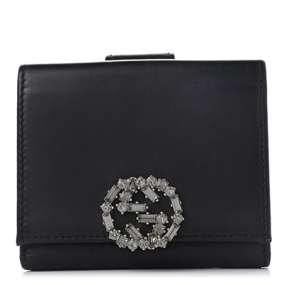 Gucci Calfskin Swarovski Crystal Mini GG Sparkling French Flap Wallet Black 1 of 7