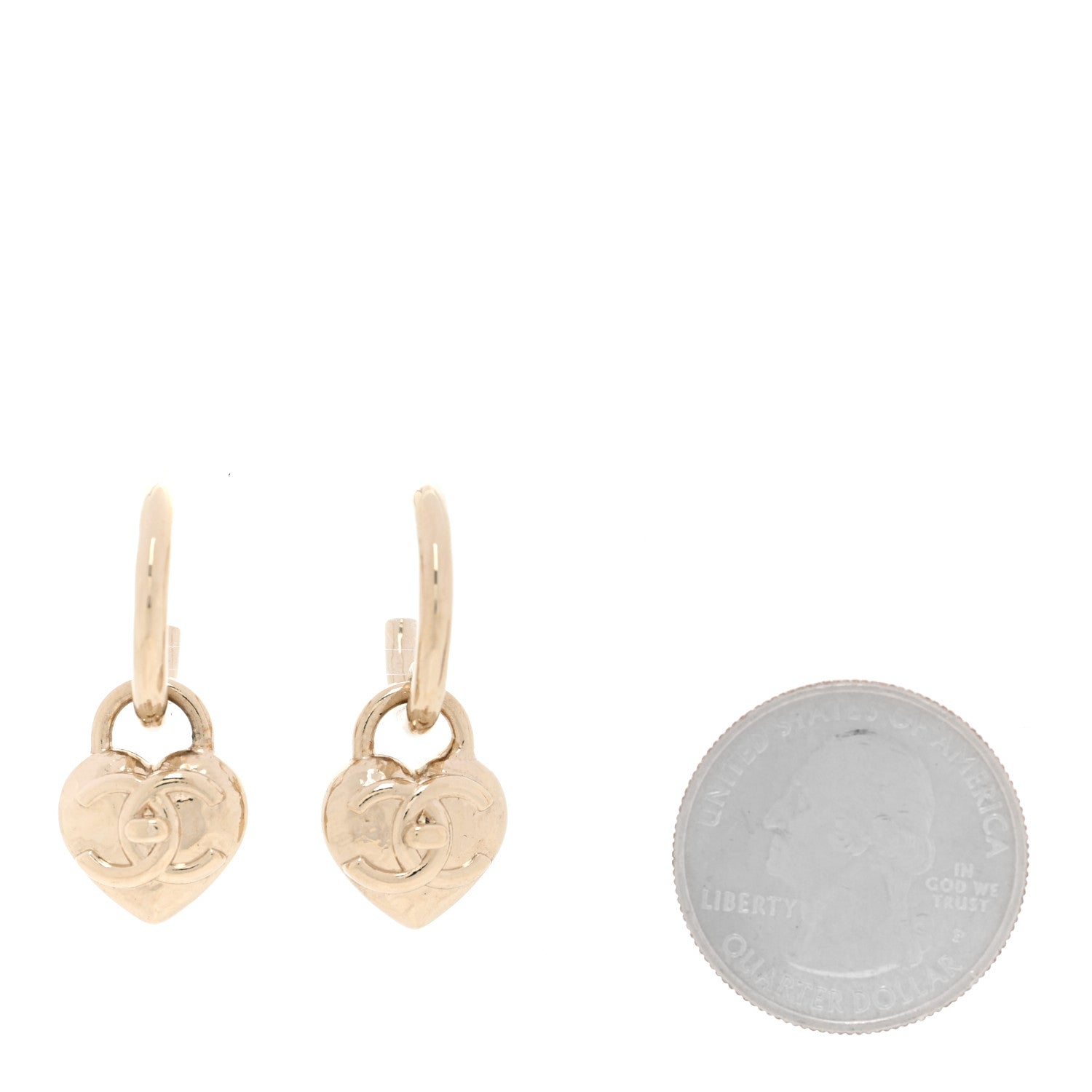 Chanel Metal CC Heart Turnlock Drop Earrings Gold 2 of 4