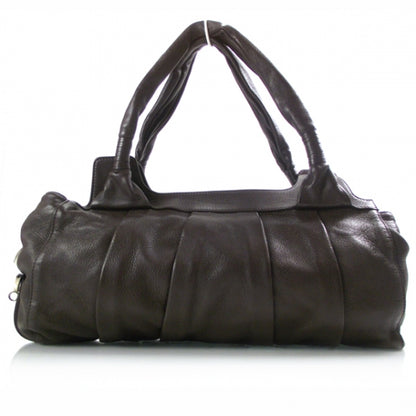 Valentino Garavani Leather Pleated Satchel Brown 1 of 8