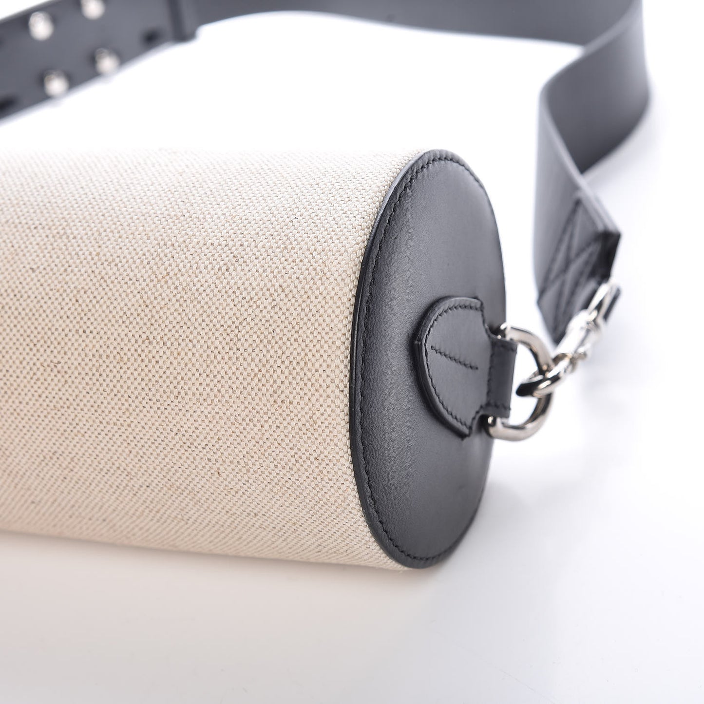Canvas Smooth Calfskin Cylinder Bag Black