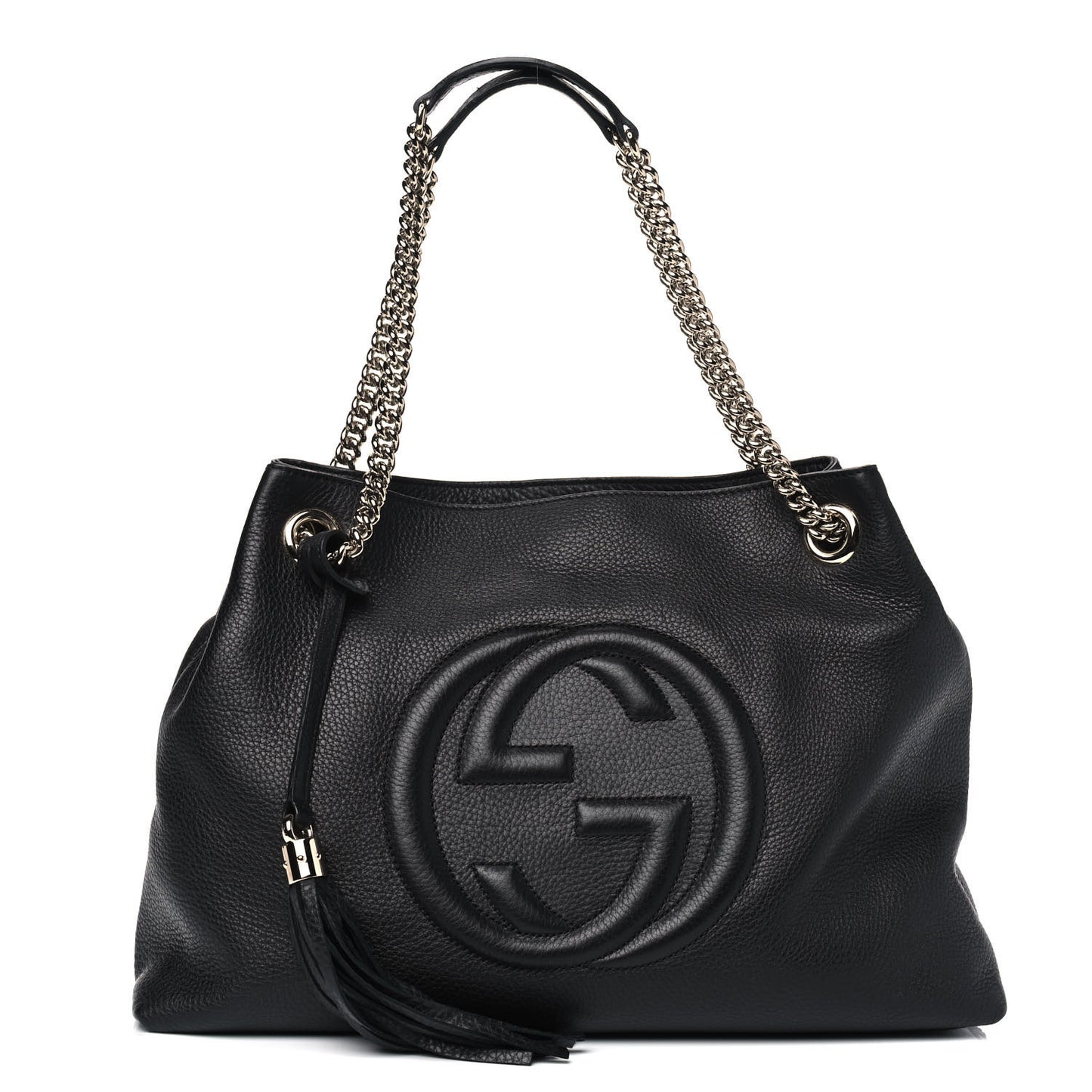 Pebbled Calfskin Medium Soho Chain Shoulder Bag Black