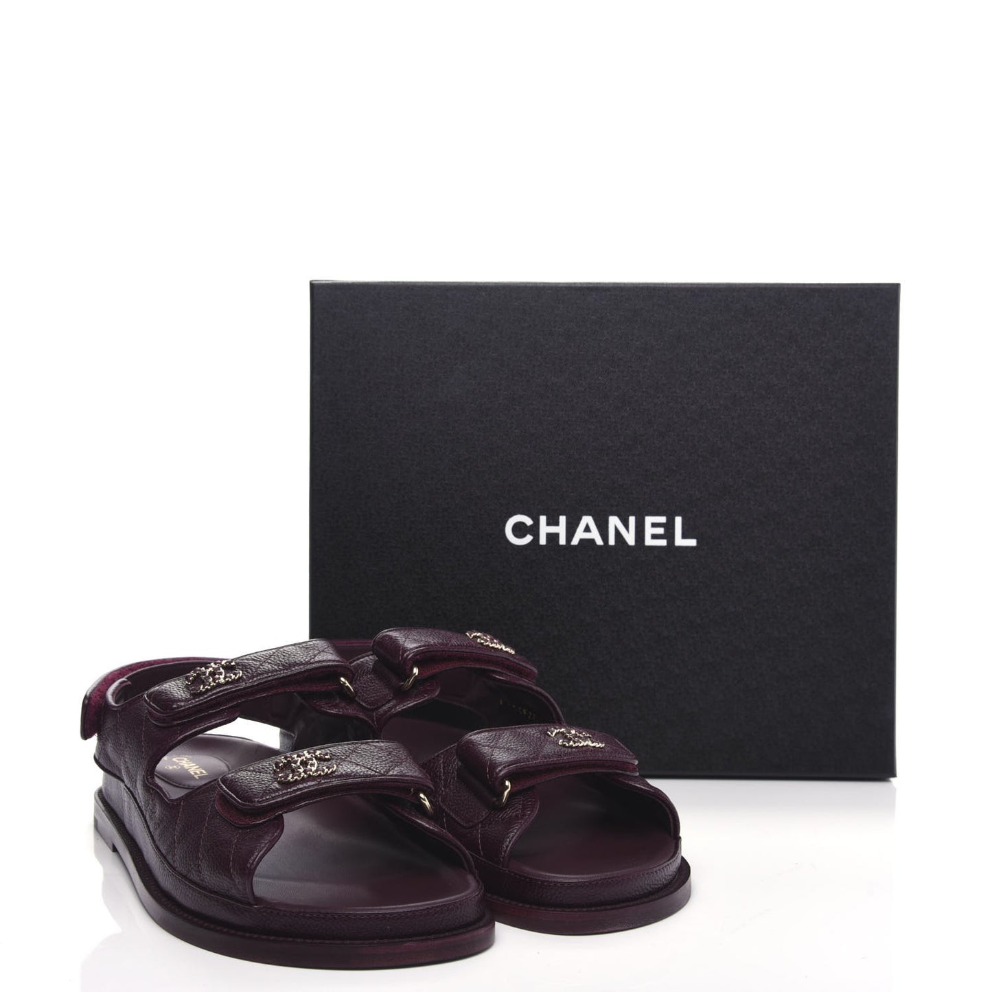 Grained Calfskin Quilted Velcro Dad Sandals 41 Burgundy