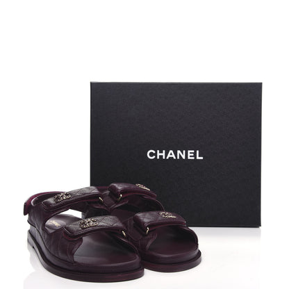 Chanel Grained Calfskin Quilted Velcro Dad Sandals 41 Burgundy 11 of 11