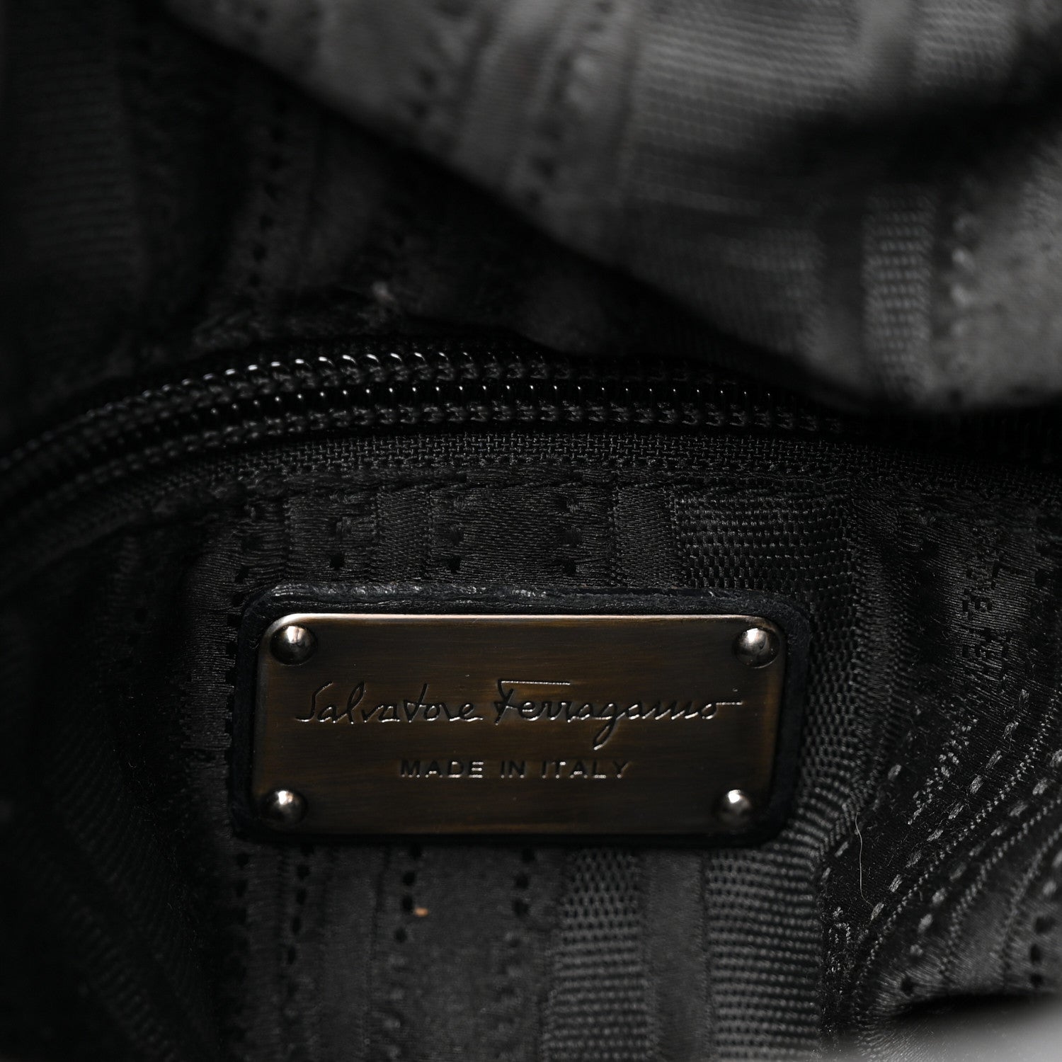 Salvatore Ferragamo Padded Calfskin Embossed Fold Over Shoulder Bag Black 6 of 9