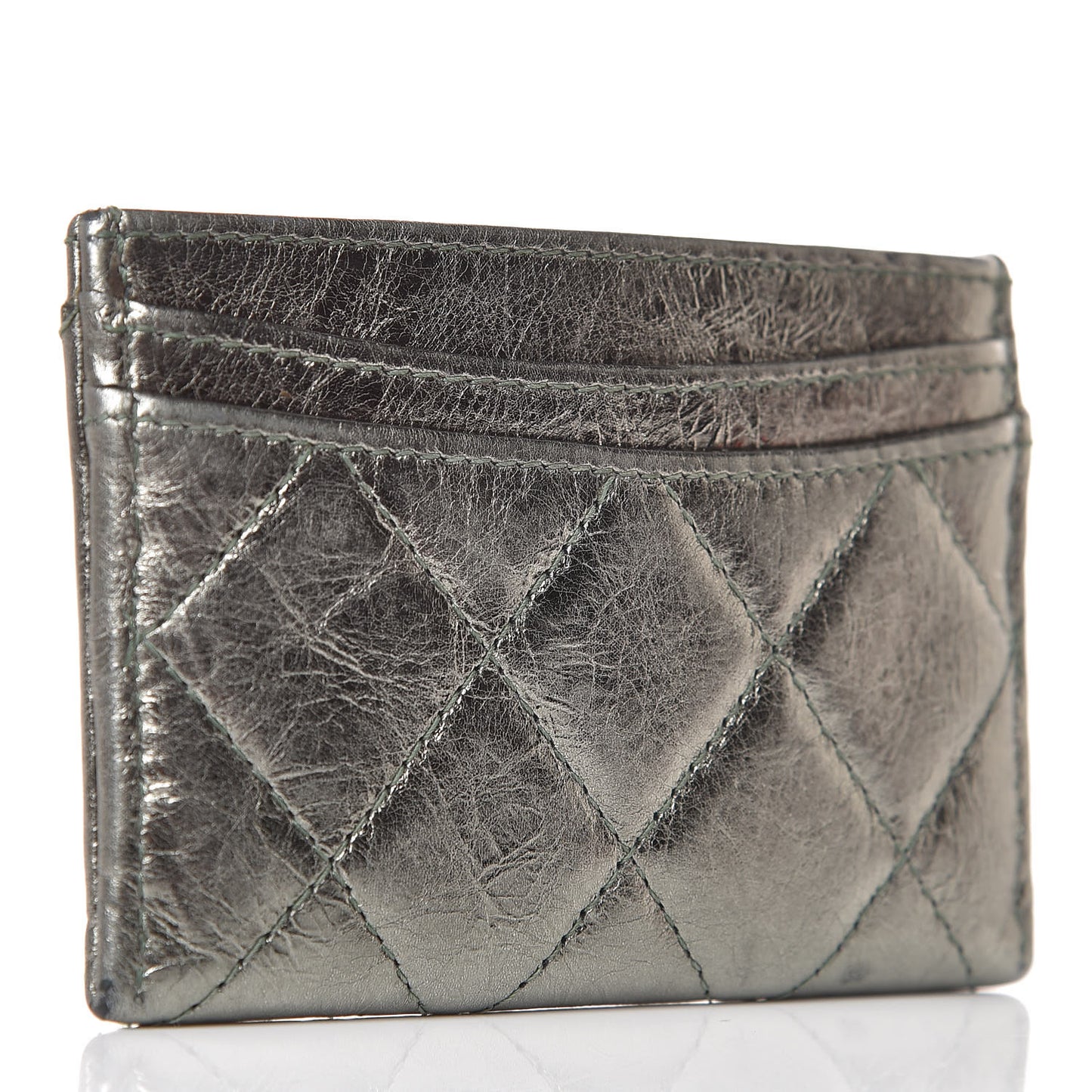 Metallic Aged Calfskin Quilted Reissue Card Holder Green