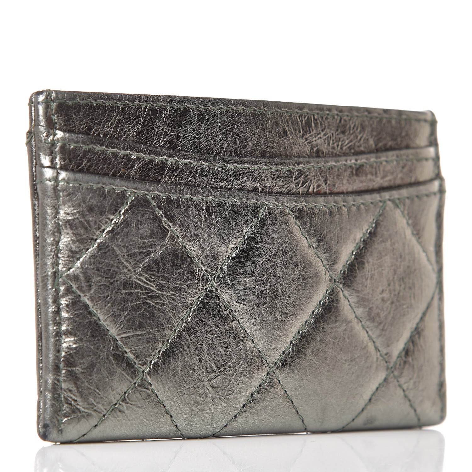 Chanel Metallic Aged Calfskin Quilted Reissue Card Holder Green 3 of 10