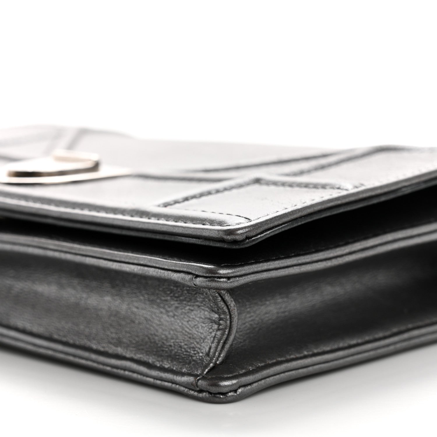 Christian Dior Metallic Grained Calfskin Diorama Wallet on Chain Pouch Gunmetal Grey 9 of 10