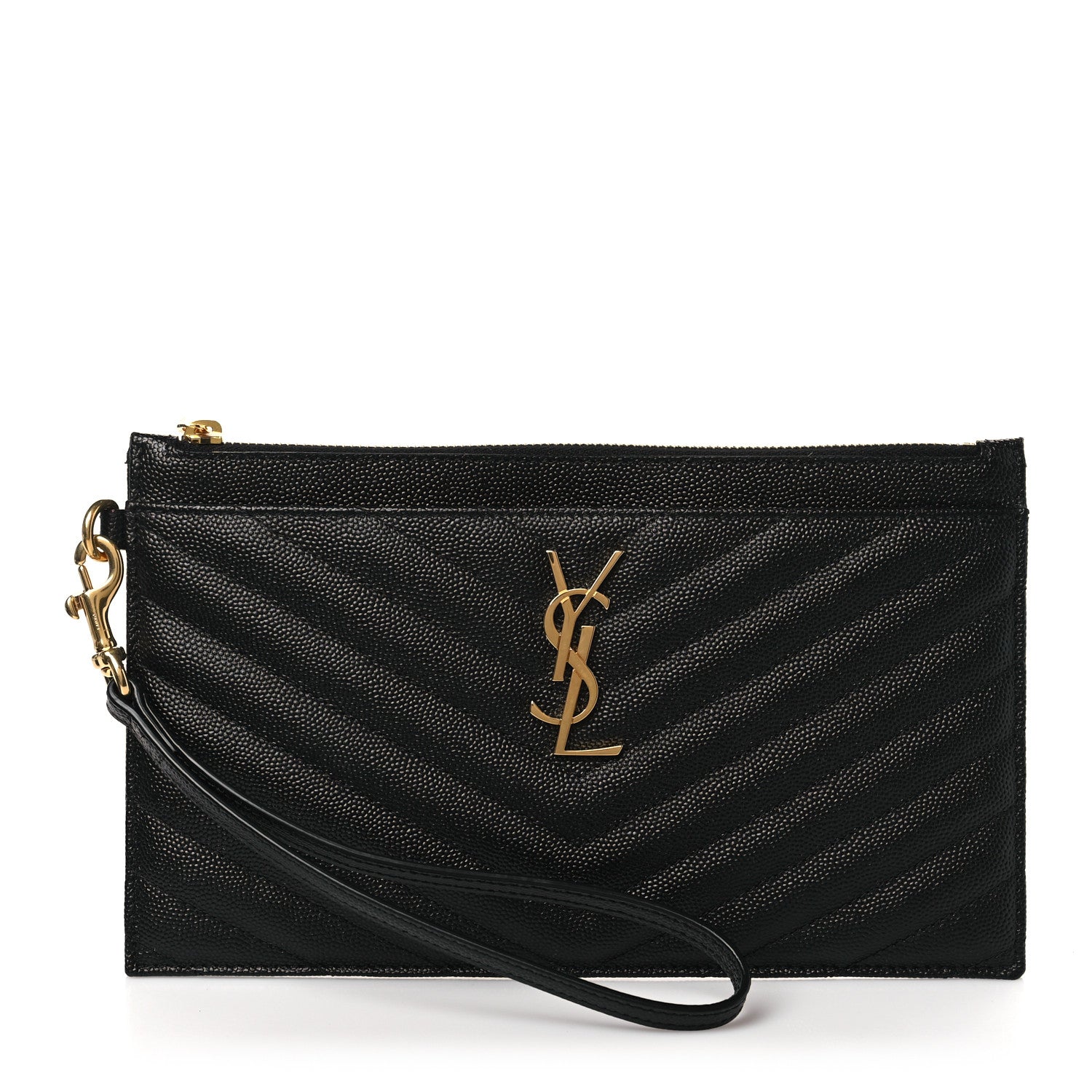 Saint Laurent Grain De Poudre Chevron Monogram Large Bill Pouch Black 1 of 10