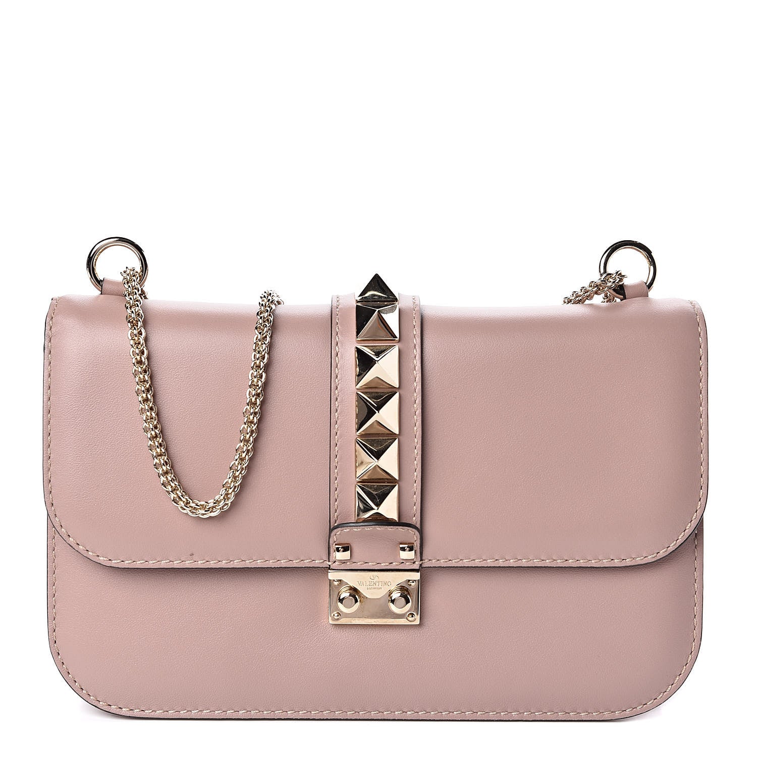 Valentino Garavani Vitello Medium Glam Lock Rockstud Flap Poudre 1 of 12